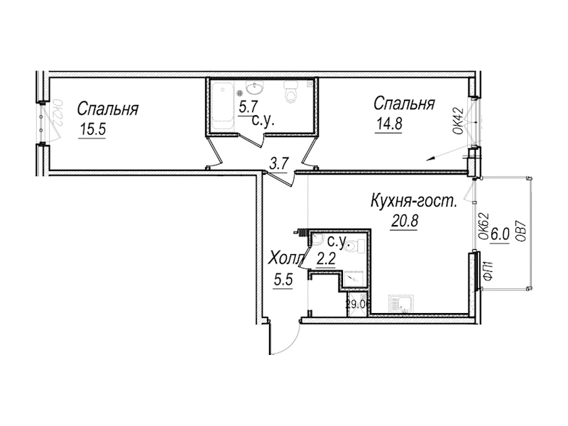2-комнатная квартира 70 м², 6/8 эт., Комплекс апартаментов «Meltzer Hall»